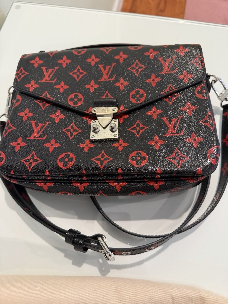Louis Vuitton Pochette Metis Infrarouge Monogram Satchel Black Red