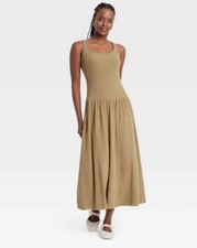 Universal Thread Women's Drop Waist Rib Knit Midi Slip Dress Brown Size Medium