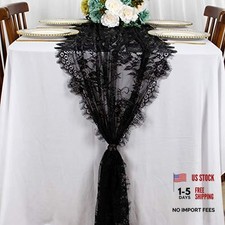 Vintage Floral Lace Table Runner - 30x120 Inch - Black Lace Cloth Runner
