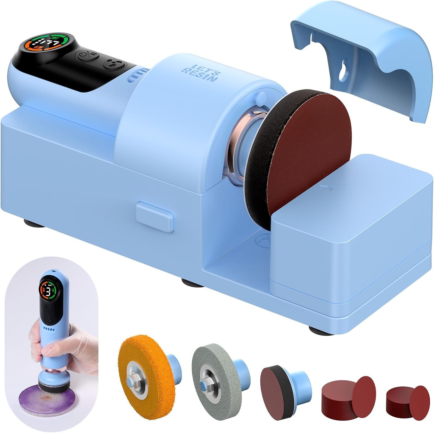 4-in-1 Electric Resin Sanders and Polisher, 2000mAh*2 Large Battery Capacity, Po