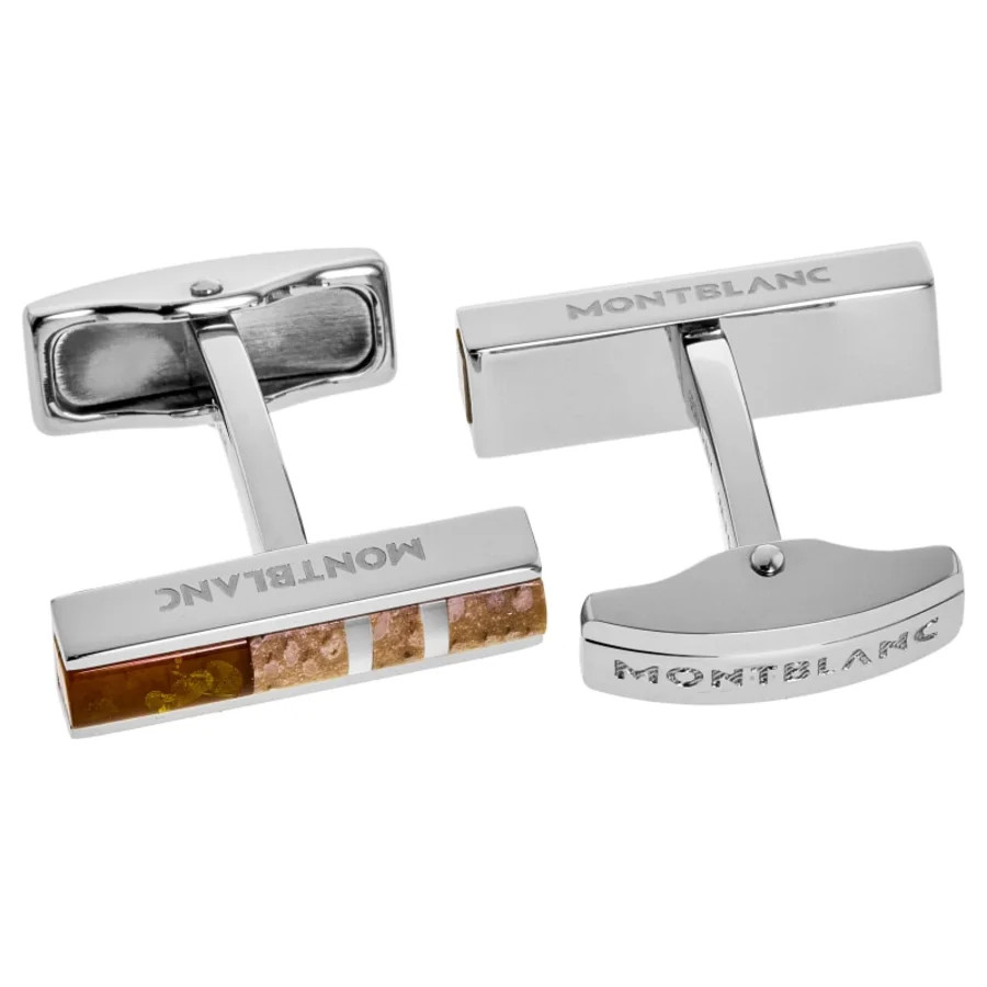 New Montblanc Deco Wood and Amber Inlays Stainless Steel Mens Cufflinks 111333 54890₽
