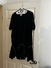  Bar III dress black studded shift short sleeve round neck XL polyester