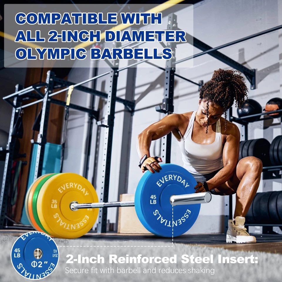 Placa de parachoques olímpica placa de peso con cubo de acero, codificado por colores, juego de 260 libras, multicolor Foto 3 de 4