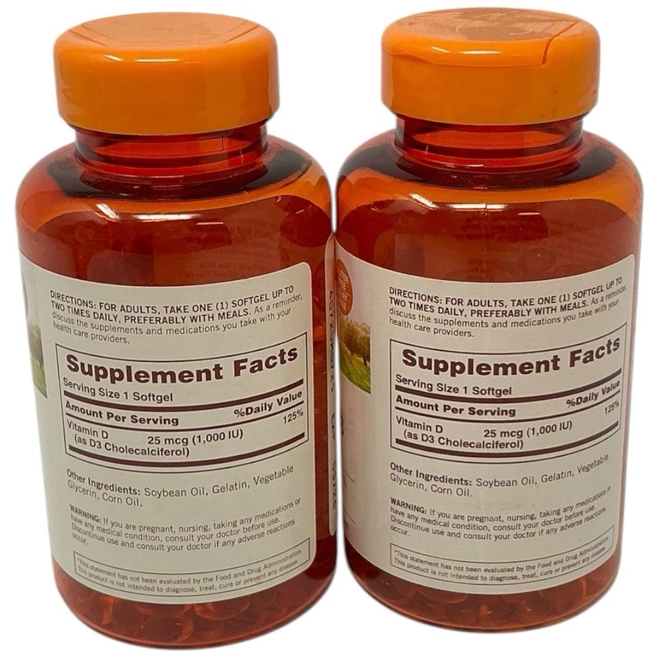 Lote de 2-Sundown, Vitamina D3 1000UI 25mcg 400 Cápsulas Gelatinosas Dentes Ósseos Saúde Imune - Imagem 2 de 4