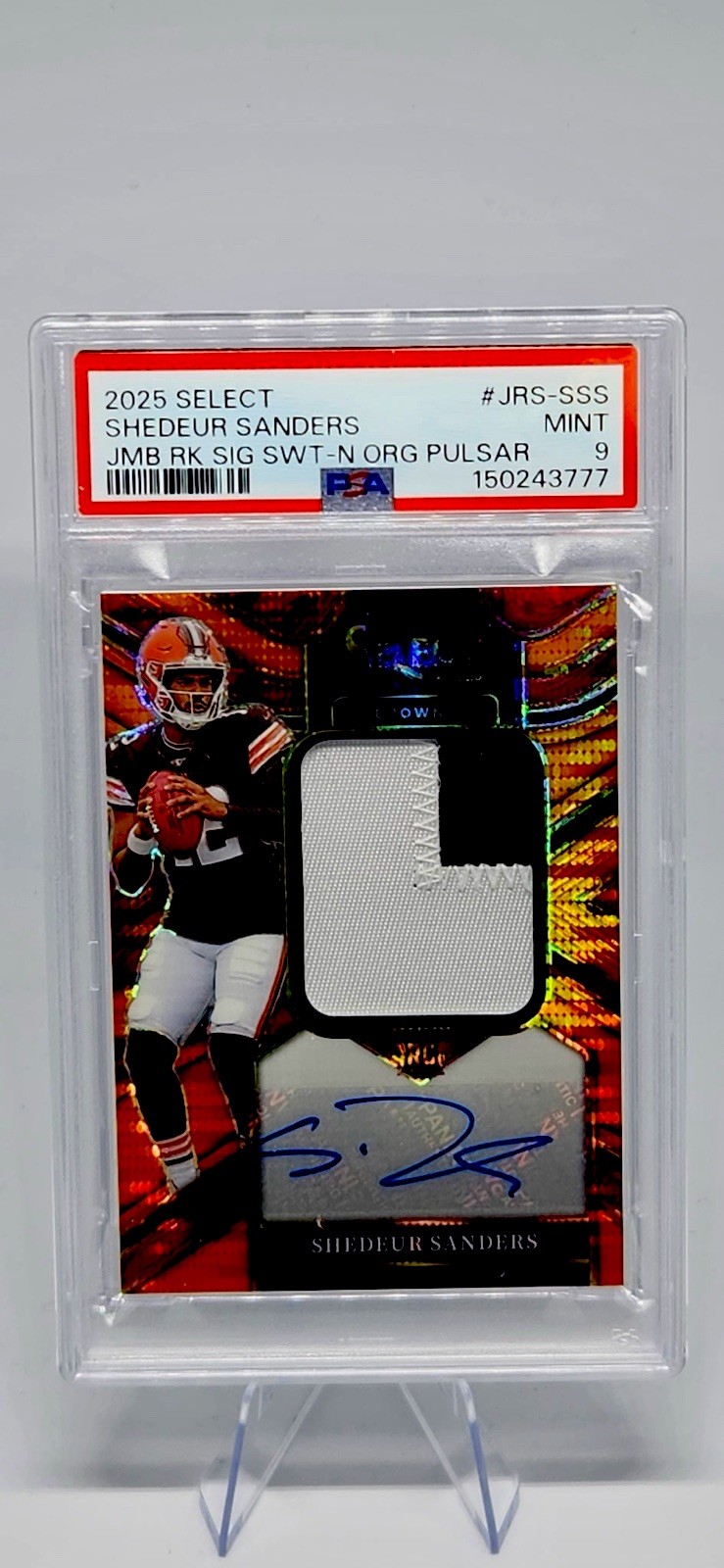 2025 Select, Shedeur Sanders RC Auto, Swatches #JRS-SSS Orange Pulsar Prizm /45