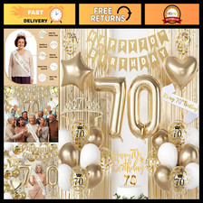 70th Birthday Decorations for Women - Champagne Gold Sash, Crown, Balloons Ban