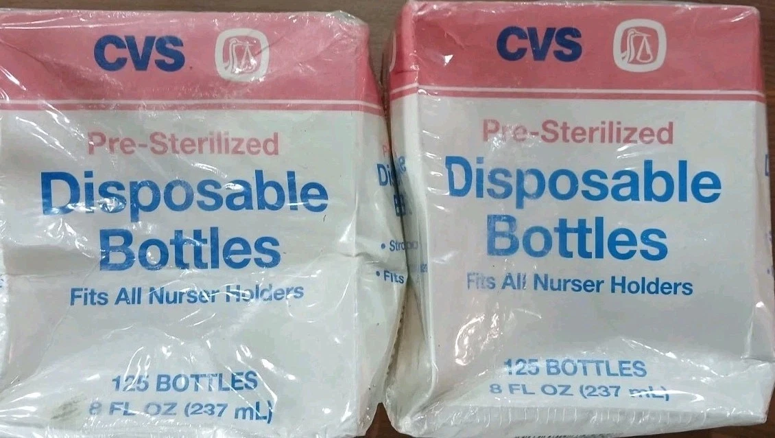2 - CVS - NEW VTG - Pre-Sterilized Disposable Bottles - Nurser Holder 250 Total