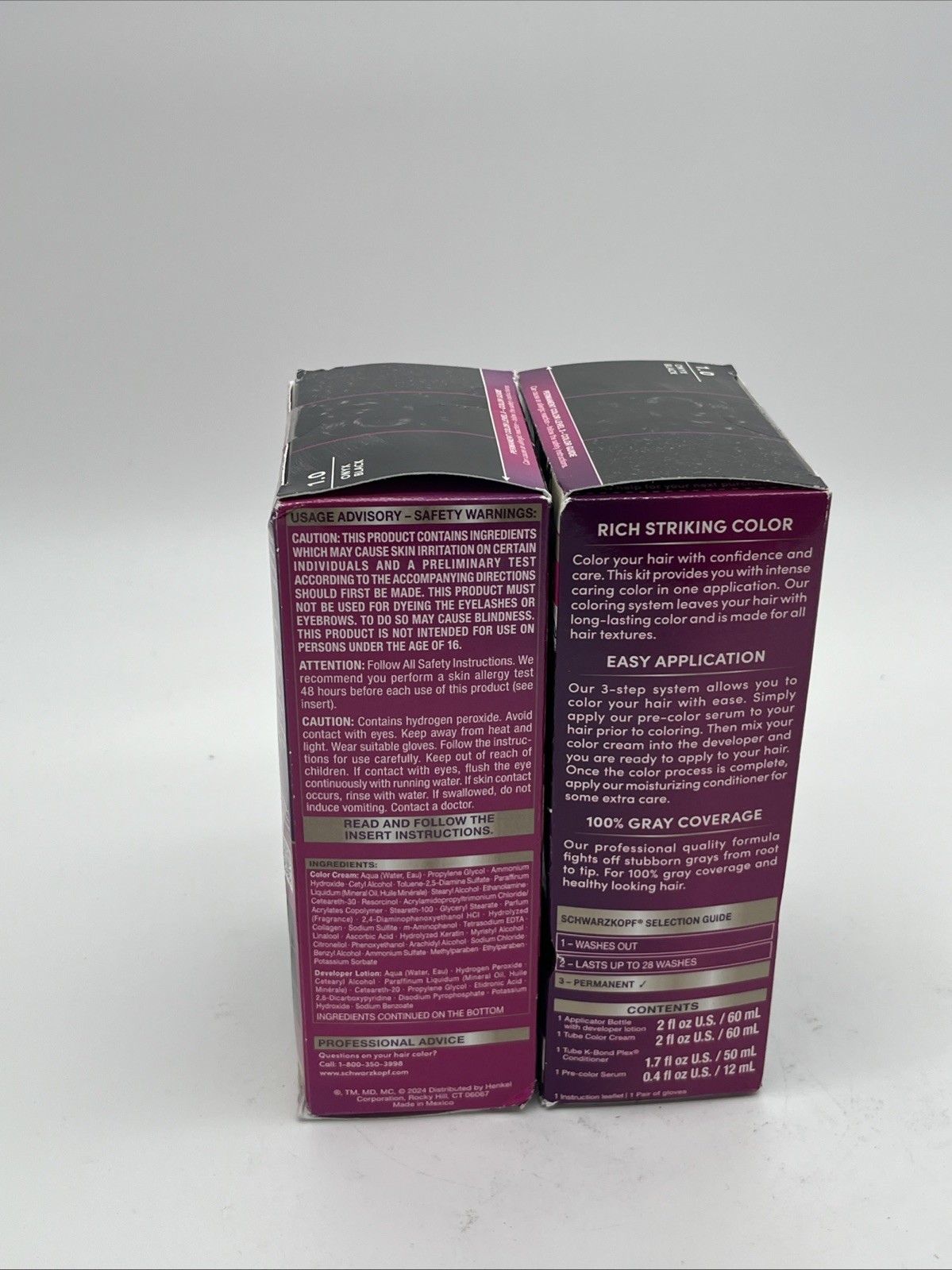 2 pack Schwarzkopf Keratin Color 1.0 Onyx Black Permanent Hair Color