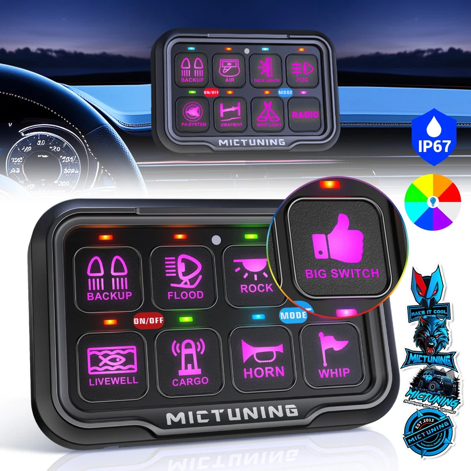 RGB 8 Gang LED Switch Panel Kit Automatic Dimmable Off Road Light Controller - Image 2 of 4