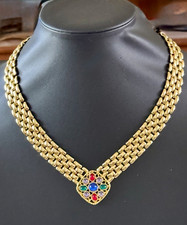 Vintage Byzantine Egyptian Style Multicolor Glass Cabochon Goldtone Necklace 