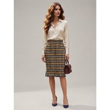 Lafayette 148 Multicolor Houndstooth Tweed Knit Pencil Skirt Size 6