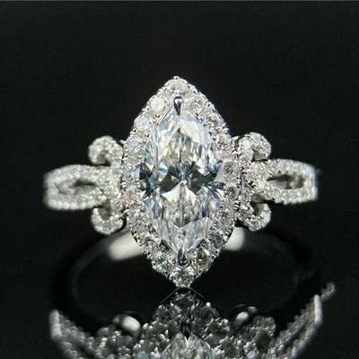 14K White Gold Finish 2CT Marquise Lab-Created Diamond Engagement Cocktail Ring