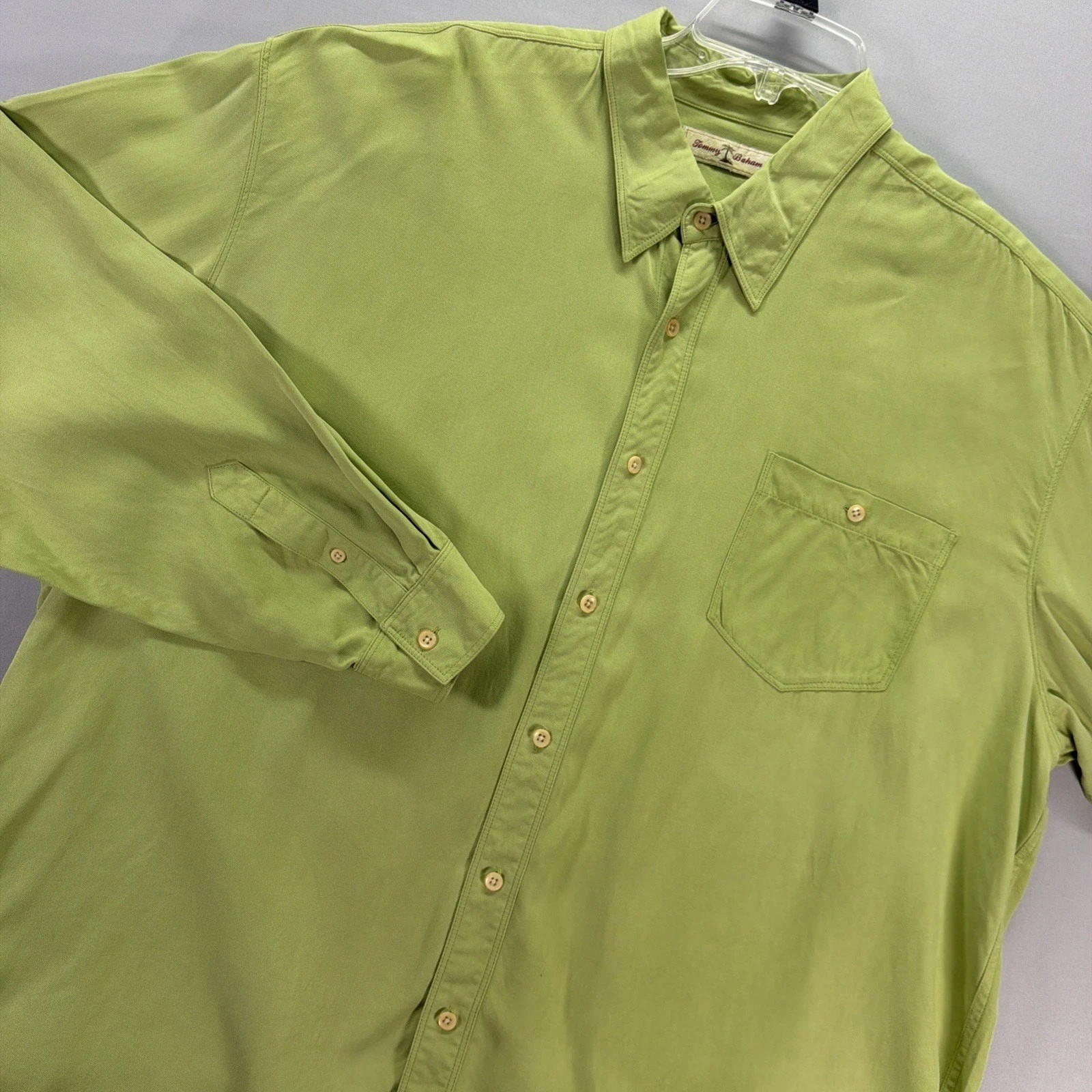 Tommy Bahama Mens XL Silk Camp Shirt Sage Green Long Sleeve Button Up