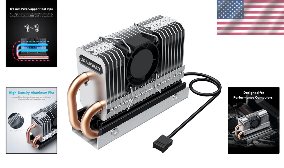 Lightweight M.2 2280 SSD Heatsink with 25mm PWM Cooling Fan - Durable Copper - Image 2 of 4