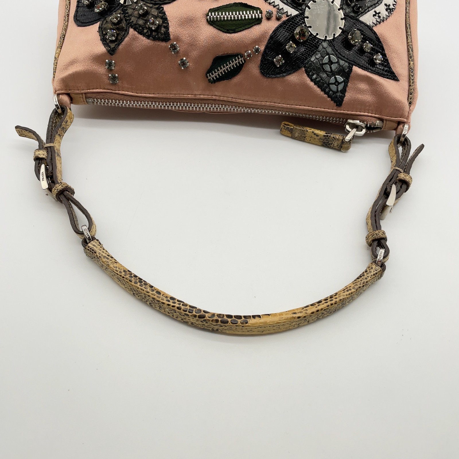 Auth Prada Flora Patch Satin Python Print Pink Mi… - image 9