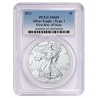 2021 $1 Type 1 American Silver Eagle PCGS MS69 FDOI Blue Label