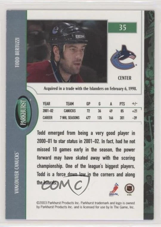 2002-03 ITG Parkhurst Todd Bertuzzi #35 - Image 2 of 2