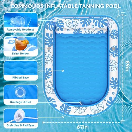 Inflatable Tanning Pool Lounger Float with Cervical Pillow - Ultra Large(89" ... - Picture 3 of 7