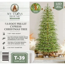 My Texas House 2025 7.5ft Cypress Pre-Lit Artificial Christmas Tree