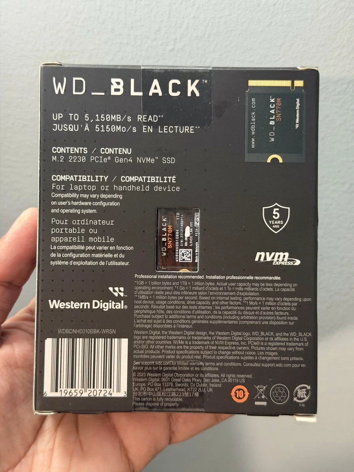 WD - NEGRO SN770M 1TB SSD Interno PCIe Gen 4 x4 M.2 2230 - NUEVO Foto 2 de 3