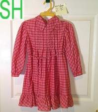 Vtg 70s Girls Polly Flinders Smocked Red Plaid Prairie Dress Long Sleeve s6