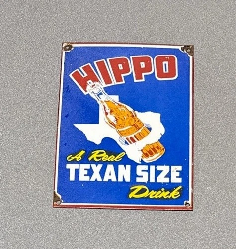 VINTAGE HIPPO TEXAS SODA  PORCELAIN SIGN CAR GAS TRUCK OIL MOTORCYCLE