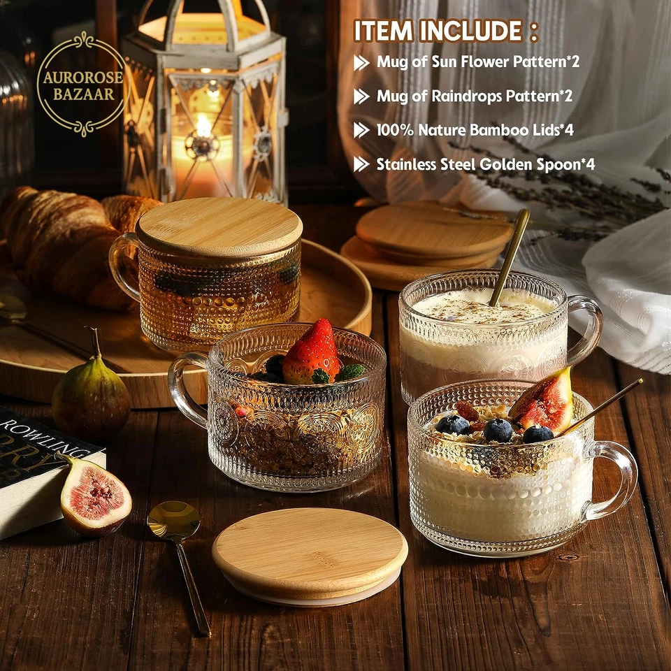 Juego de 4 tazas de café vintage regalos para mujer, recipientes de avena para pasar la noche con Bam Foto 2 de 4