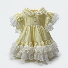 Vintage Yellow White Lace baby Dress with Ruffles and Bow for  3/6 months