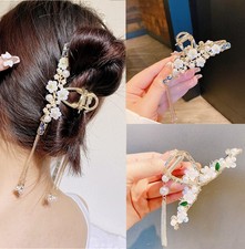 Large Metal Hair Claw Clip 2 PCS Pearl Flower Hair Clamps Tassel Barrette