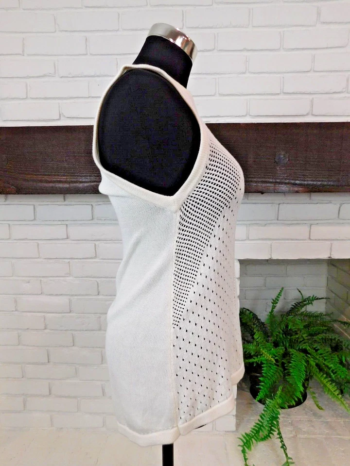 Suéter sin mangas CAbi XS para mujer tejido marfil abierto $89 #5136 Foto 2 de 4