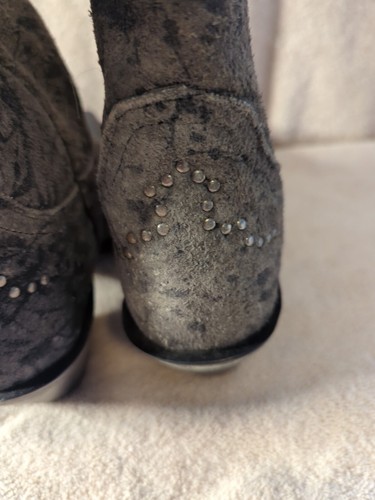 Harley Davidson Jessa Womens Boots 9M Gray Suede Flame Studded Motorcycle Black - Picture 10 of 20