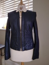 Madeleine Soft Metallic Blue Goatskin Leather Jacket Size 8/10, Small 12