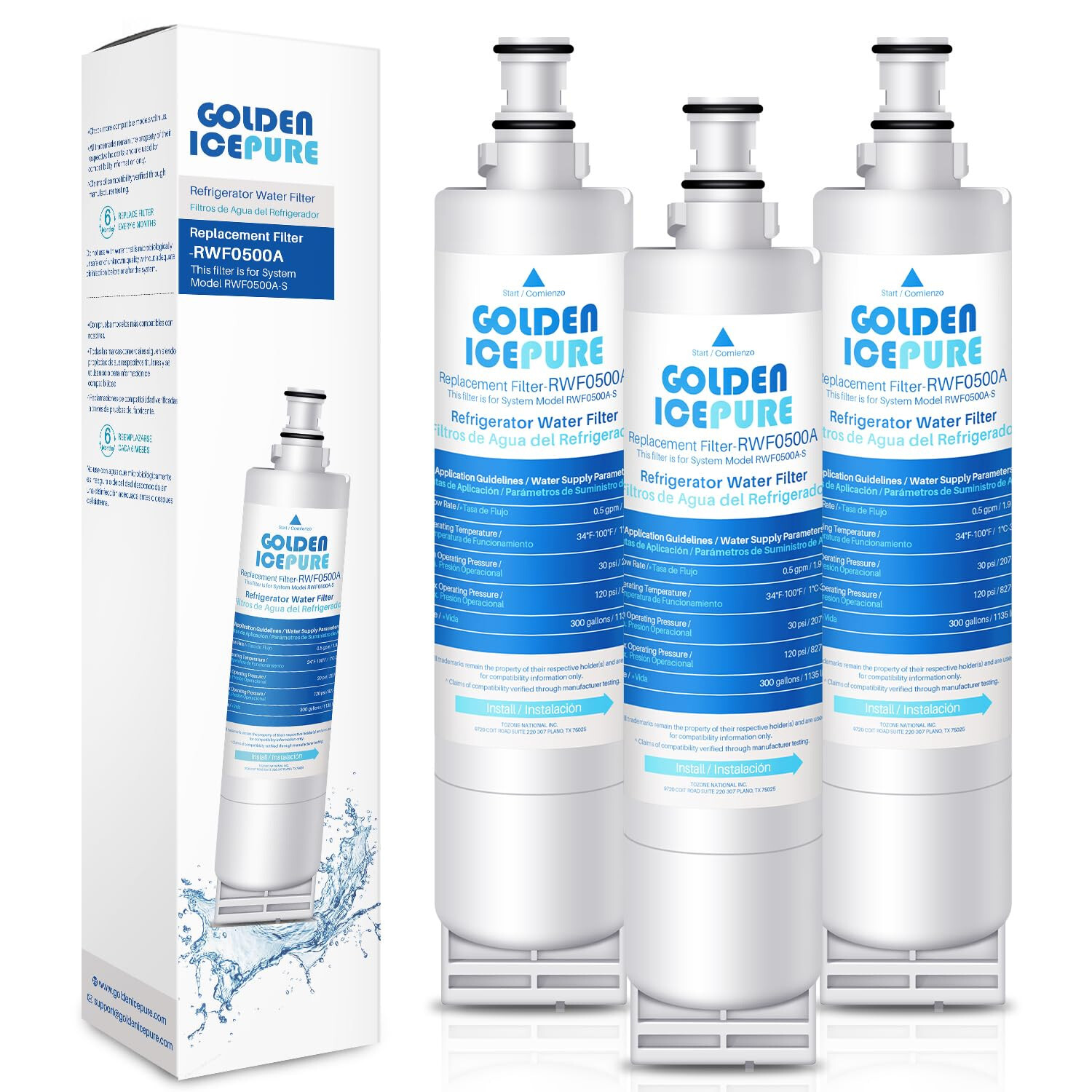 RWF0500A Refrigerator Water Filter Replacement for 4396508, 4392857, 3PACK