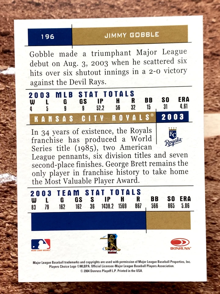 2004 Donruss Team Heroes Jimmy Gobble #196 - Image 2 of 2