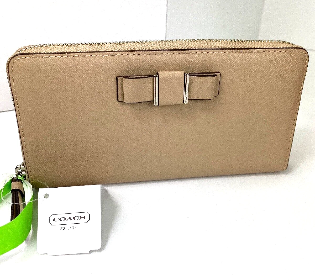 New Coach Darcy Wallet Accordion F51668 Leather Tan Zip Brown Bow $268 Zip  W18 | eBay