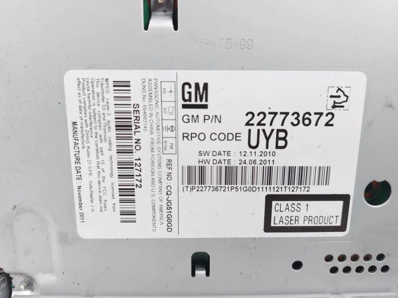 22773672 AUTORADIO CHEVROLET CRUZE (J300) 1.8 B 16V MAN 5M 141CV 2012 4P BERL - Immagine 4 di 4