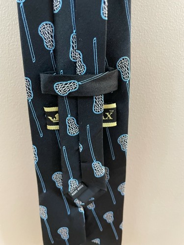 Zulu LAX 100% Silk Navy Blue Neck Tie -- Lacrosse Stick Pattern - Picture 4 of 7