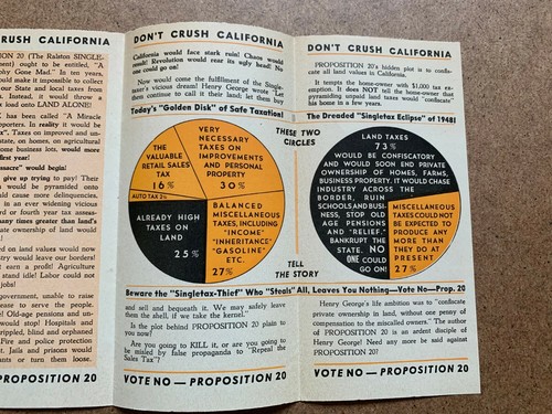 VINTAGE DON'T CRUSH CALIFORNIA VOTE NO ON PROP 20 SINGLE TAX VOTING FLYER  - Picture 3 of 6