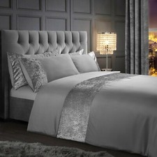 Image of Crushed Velvet Panel Duvet Cover Set Bedding Set Navy Silver Blush Pink 