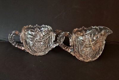 American Cut Glass ABP Sugar Bowl and Creamer Set Brilliant Saw Tooth Edge, Star
