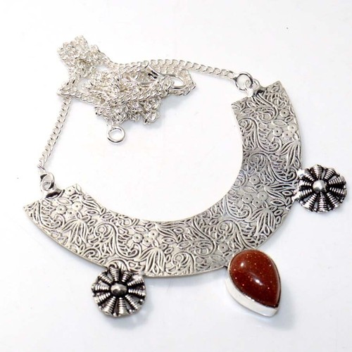 925 Silver Plated Sandstone Ethnic Necklace Jewelry Size 19" JW