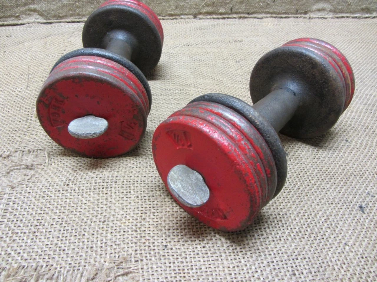 RARE Vintage Cast Iron Adjustable Dumb Bell Set Antique Dumbell Weights 11119