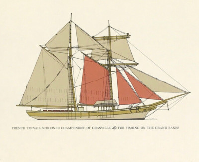 Topsail French Champenoise of Granville Schiff Segelschoner Litho Original