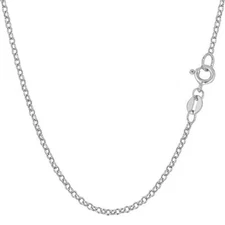 10k White Real Gold Round Rolo Link Chain Necklace, 1.9mm, 20"