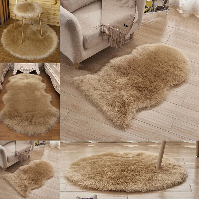 Soft Faux Fur Sheepskin Chair Cover Round Style Rug Seat Pad Ivory Grey Pink