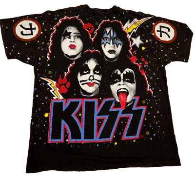 KISS 1992 USA製 オールオーバープリント バンドTシャツ Hanes 1992 Kiss Winterland Rock Express T-Shirt Splatter Paint All Over