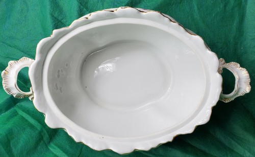 Large Antique Carlsbad Austria Porcelain OVAL SERVER & LID Purple Flowers Vintag - Picture 3 of 12