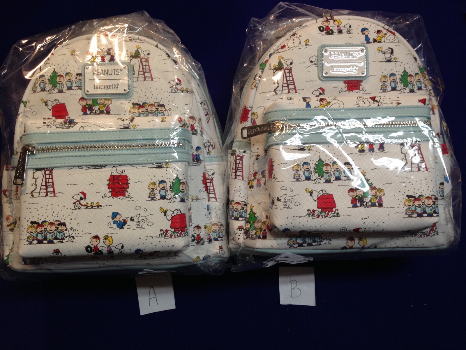 LOUNGEFLY PEANUTS SNOOPY WOODSTOCK CHRISTMAS HOLIDAY AOP MINI BACKPACK PICK A B