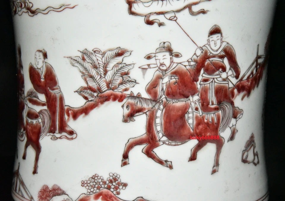 7,7" porcelana clássica dinastia Qing marca kangxi porcelana figura vermelha história pincel pote - Imagem 4 de 4
