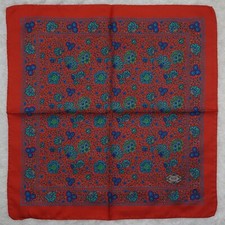 M301 Atelier VERSACE Red Silk Scarf Scarves Pocket Square 16.5" X 17"